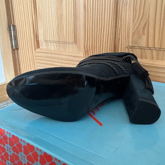 Banned Retro Winter Deep Green Teal Boho Ankle Boot Black Tassel Booties 38 NIB - Picture 4 of 6